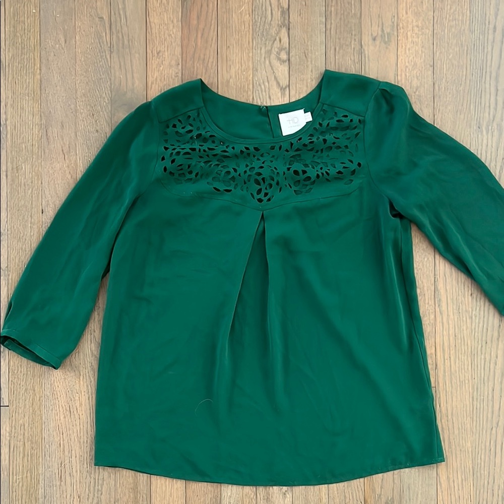 Anthropologie Forest Green Blouse with Cutout Detail
